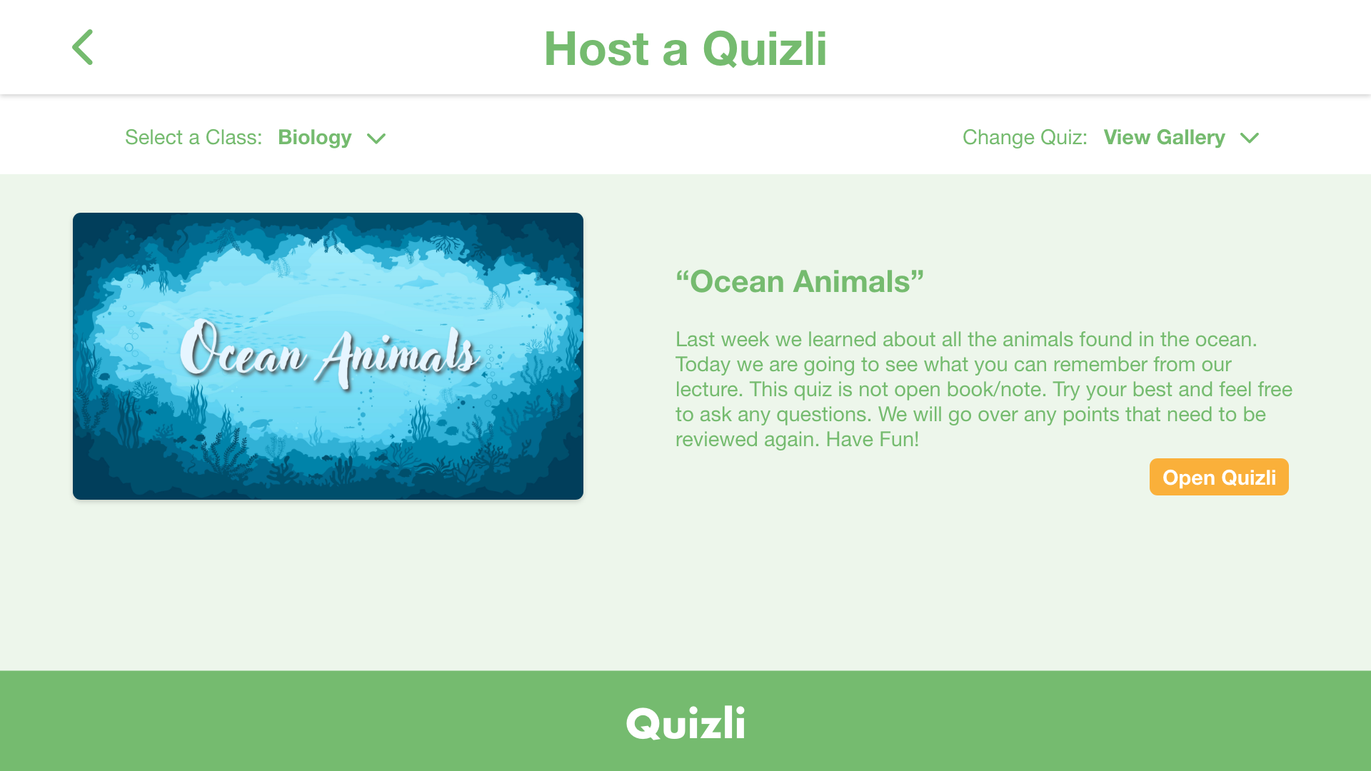 Hosting a Quizli test